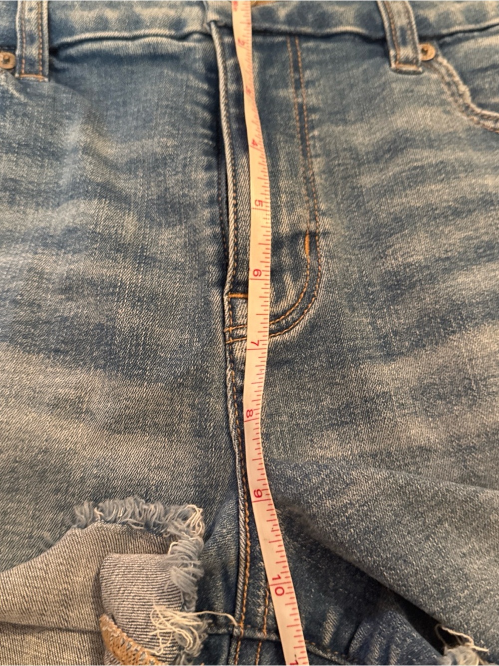 American Eagle Outfitters Light Blue Distressed Denim Shorts with White Lace - Picture 12 of 12